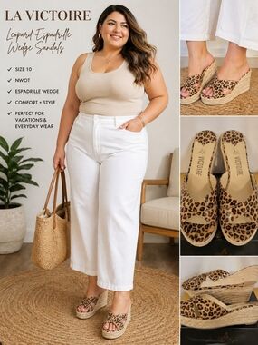La Victoire Leopard Espadrille Wedge Sandals - Tan Leopard Size 10